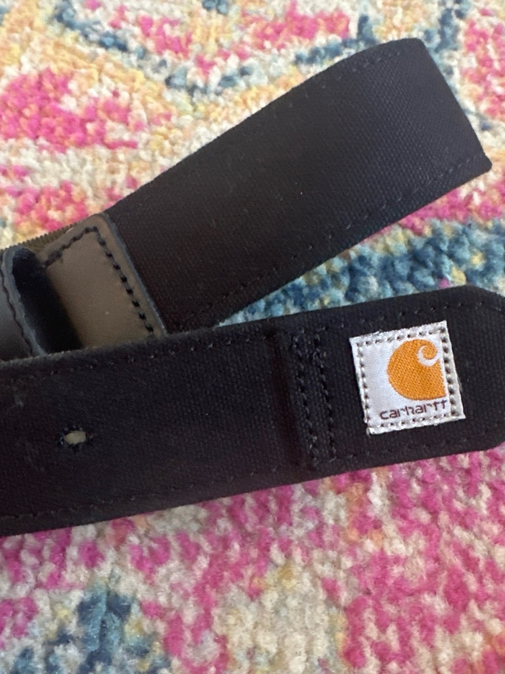 Carhartt Black Canvas Belt with Gold Logo Patch